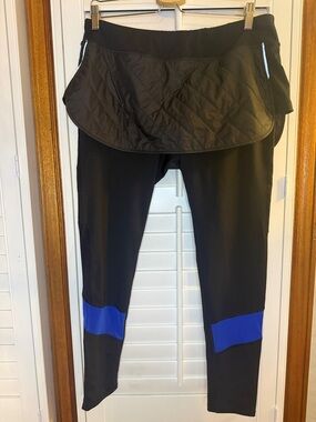 Lucy Black Leggings with Blue Knee Panels and Quilted Skirt